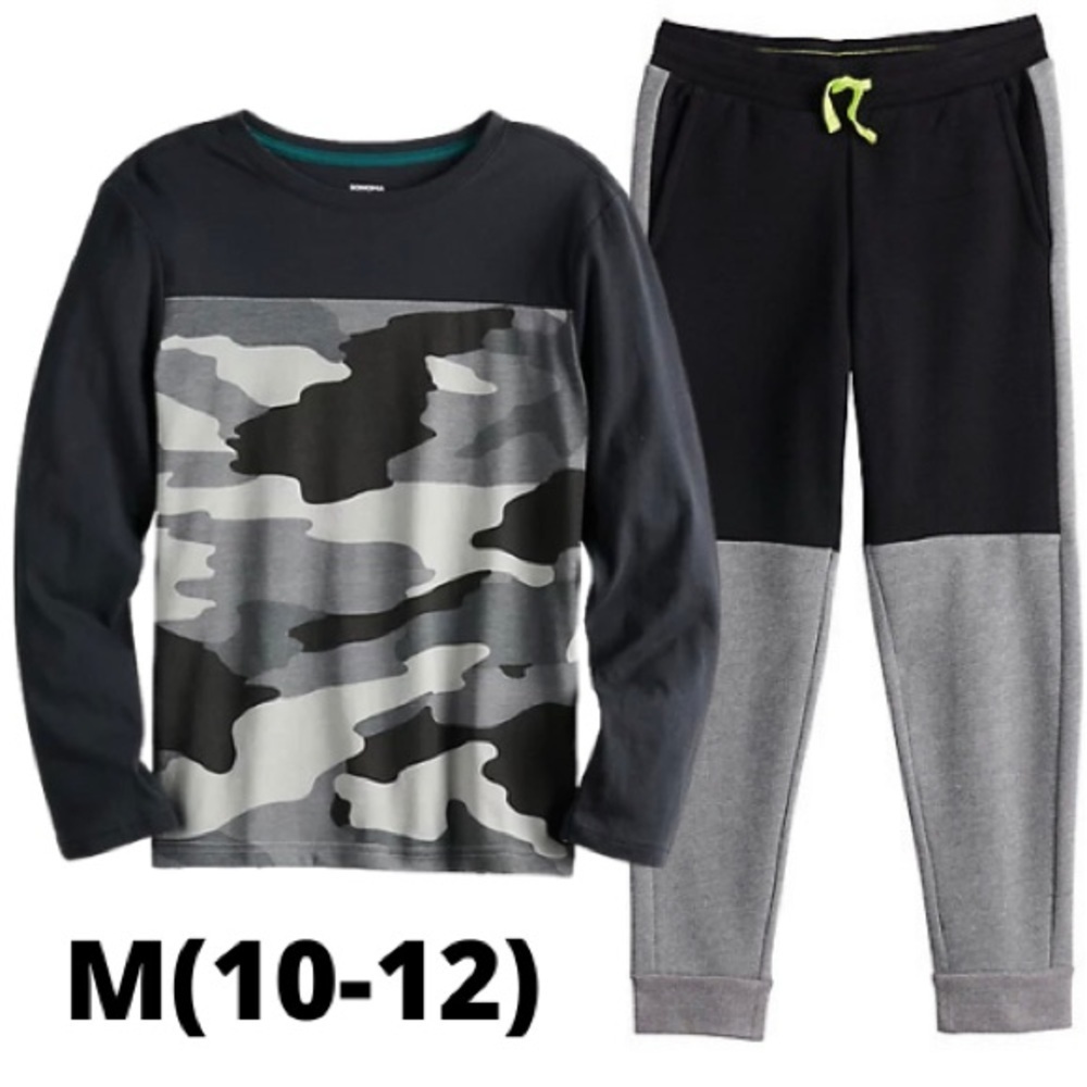 Boys’ Ultra Soft Fleece Joggers & ColorGray Black Camo Colorblock Tee M